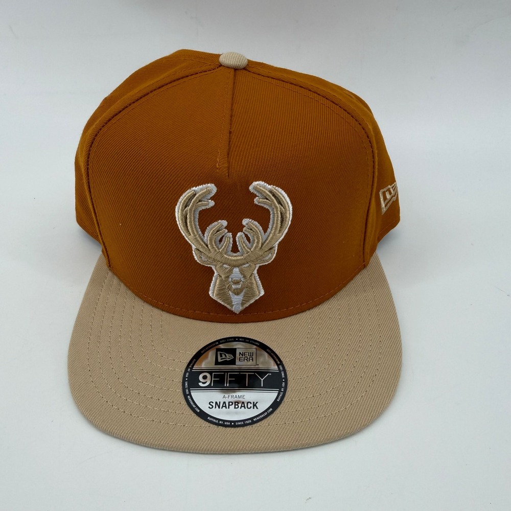 New Era 9FIFTY A-Frame Milwaukee Bucks Snapback Hat Orange Tan NBA Cap 60726677